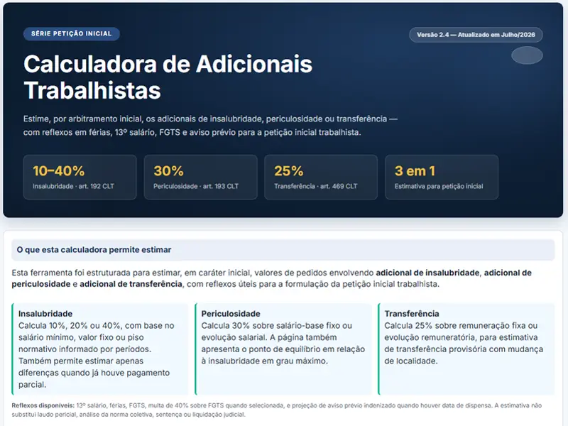 Calculadora de Adicionais Trabalhistas gratuita do CALTRAB