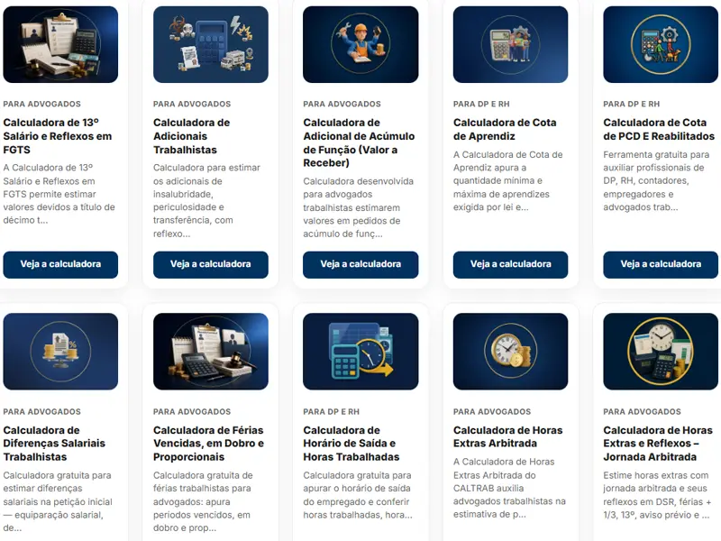 Calculadoras jurídicas e RH gratuitas